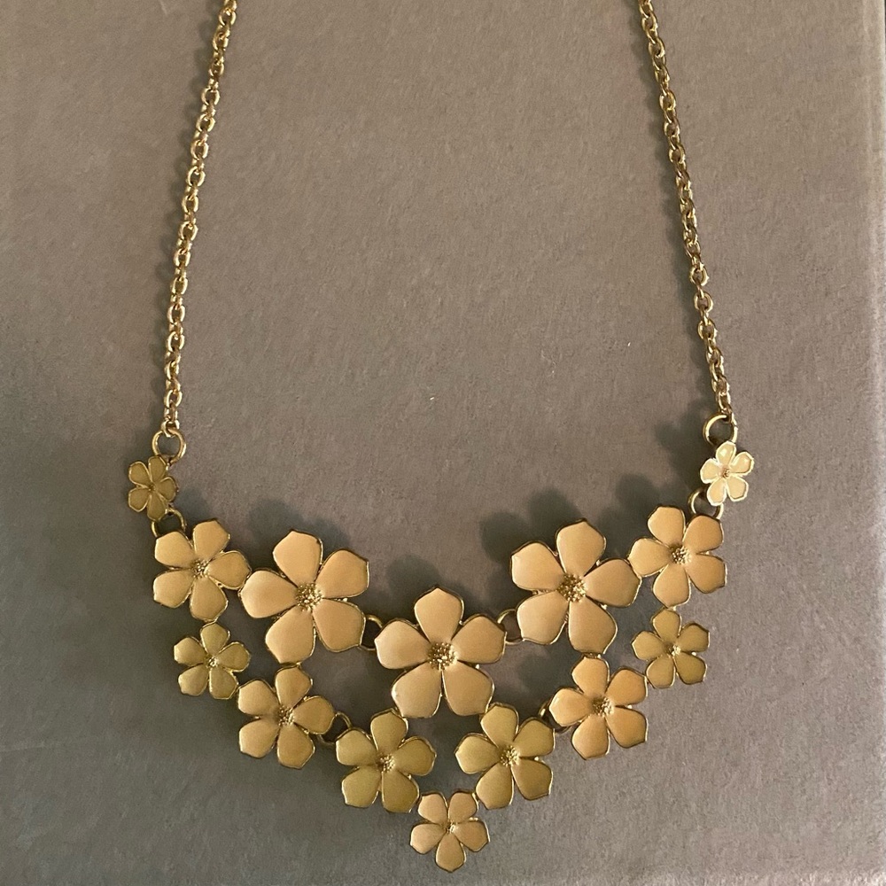 JCPenney Gold Floral Necklace with Asymmetrical Design